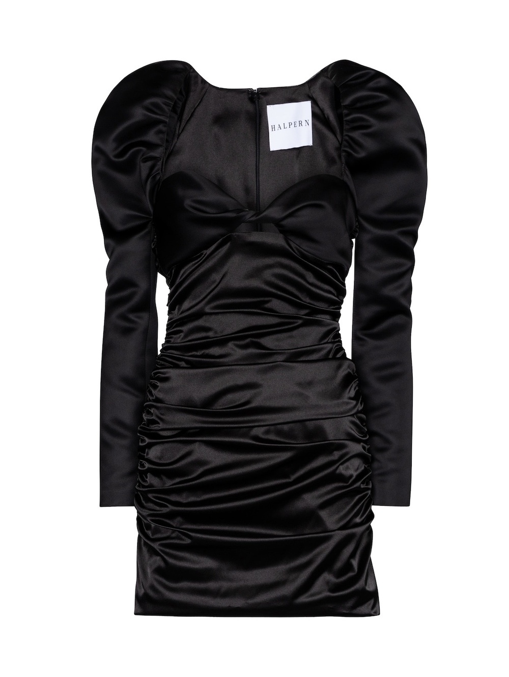 NWT Halpern Duchesse Satin Twisted Bust Gathered Mini Dress Black FR 38 US 6